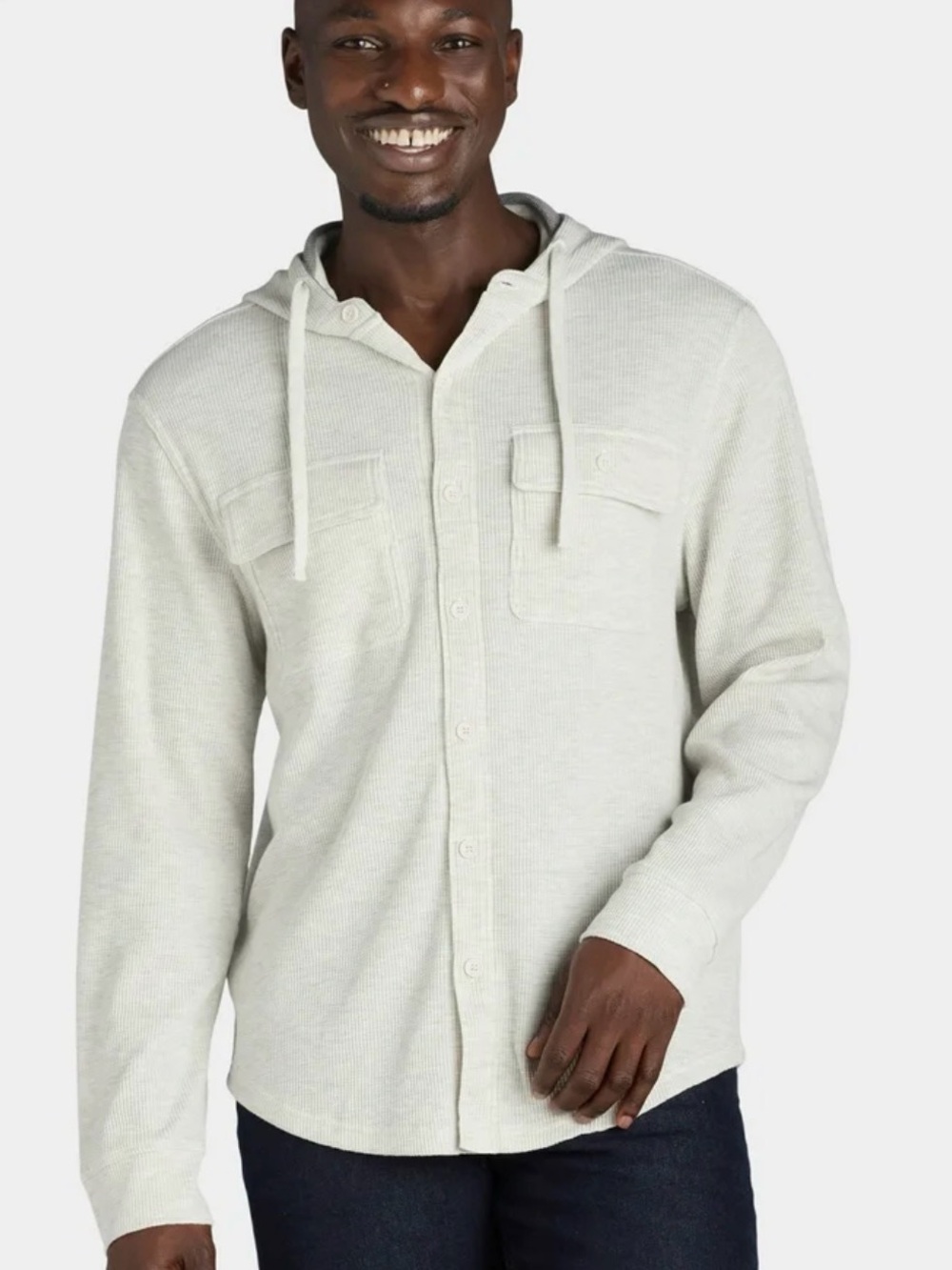 Men’s Hollywood Brand Beige Thermal Button-up Hoodie Size XL
